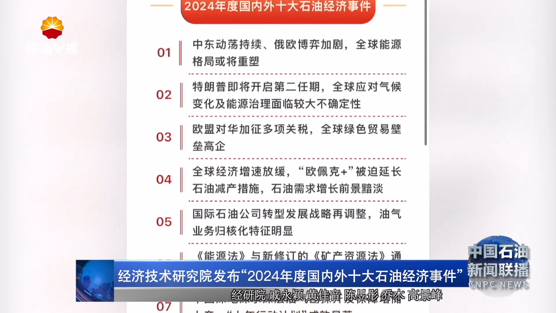 经济技术研究院发布“2024年度国内外十大石油经济事件”